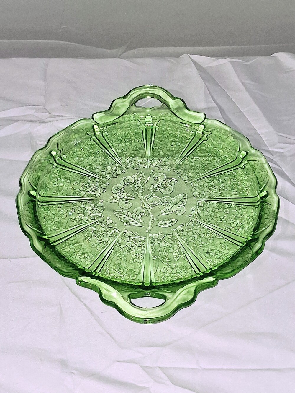 Libbey 1930's Depression Green Glass 12.5" Uranium Collectible Serving Platter